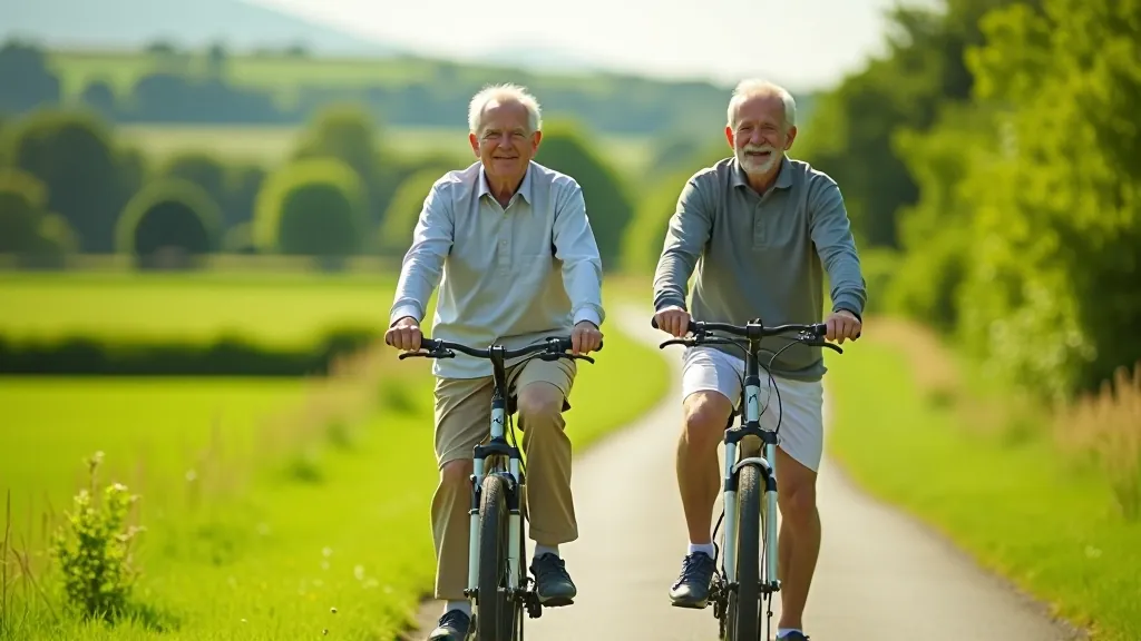 Active retirees enjoying cycling on an Irish greenway