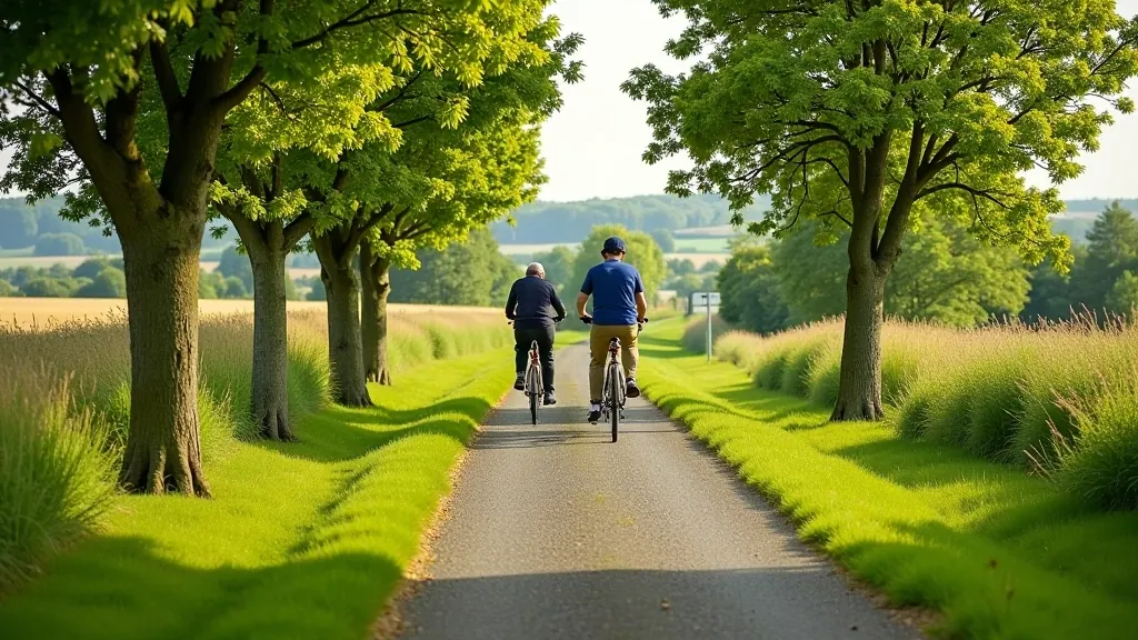 Scenic view of Old Rail Trail Athlone to Mullingar greenway with tree-lined path and countryside landscape